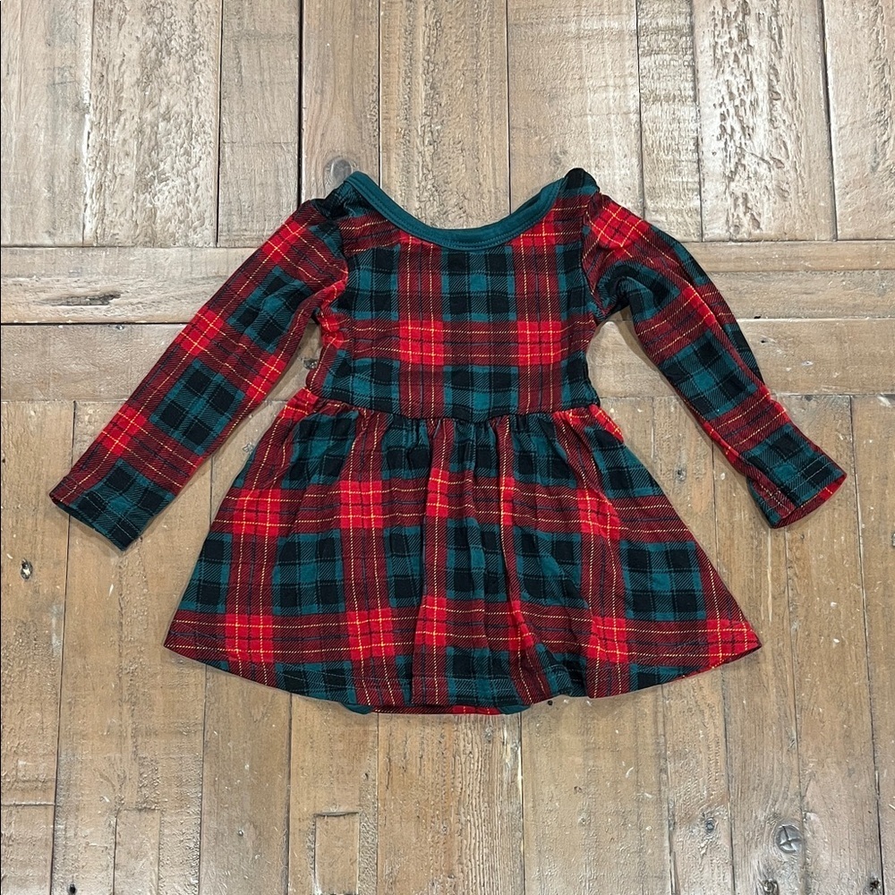 Little sleepies play Christmas plaid skirted body suit dress 3-6 months bamboo